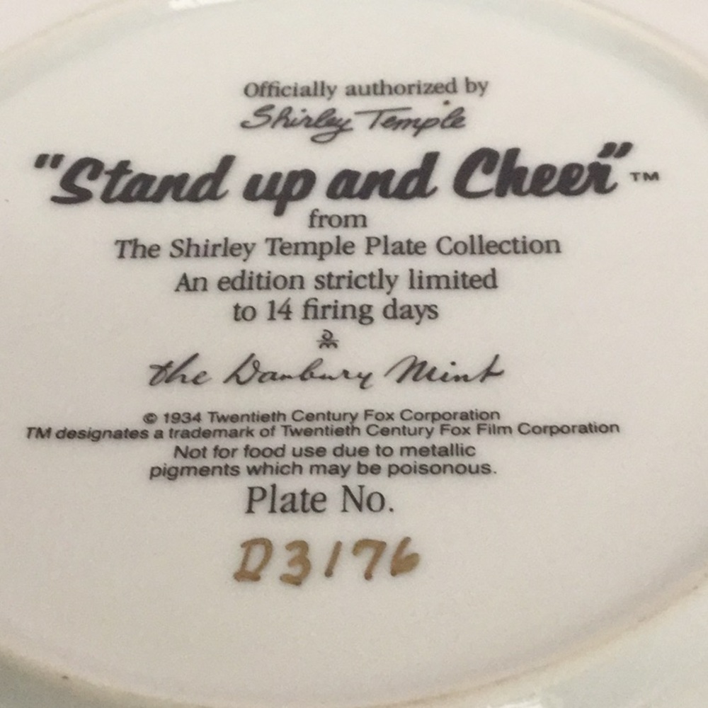 Danbury Mint “Stand Up& Cheer Shirley Temple”Plate - Picture 2 of 4